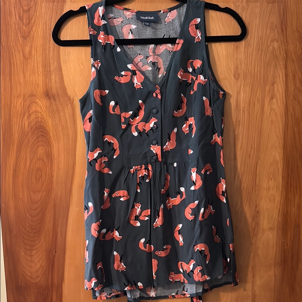 Black and Orange Fox Print Sleeveless Top ModCloth